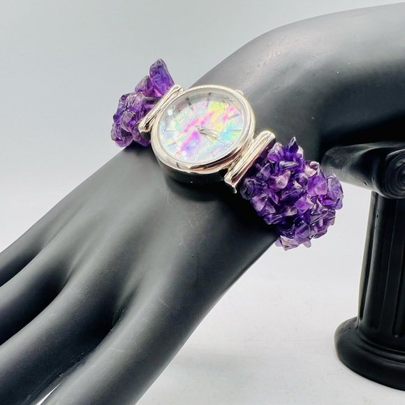 Amethyst GEM ESSENCE watch polished gemstone stretch band - Picture 6 of 6